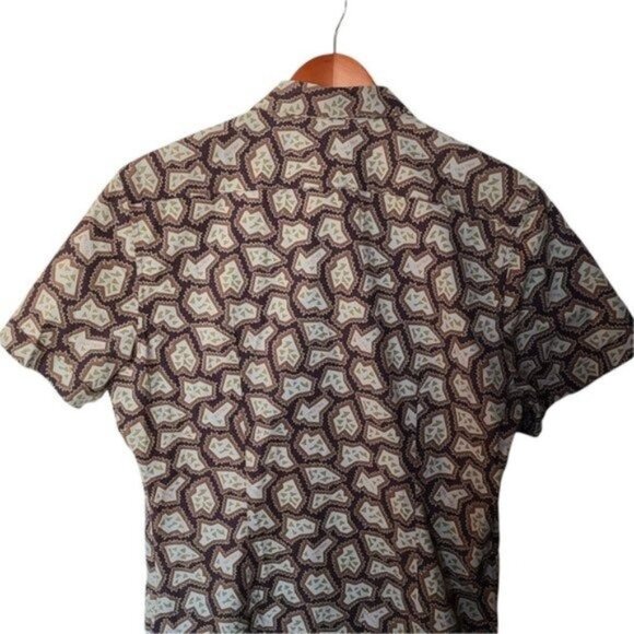 Miu Miu Mens Casual Button Down Shirt Graphic Print Logo All Over Green Brown - Picture 13 of 16